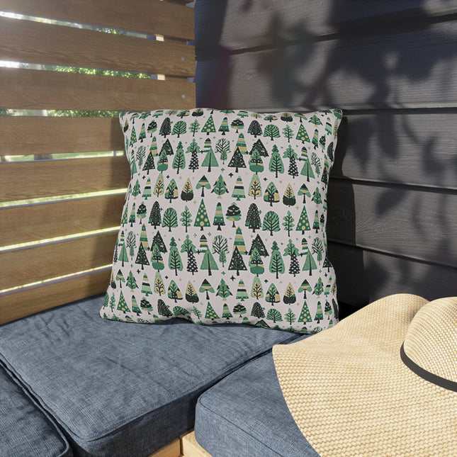 Mini Vintage Green Trees 18" x 18" Outdoor Pillow