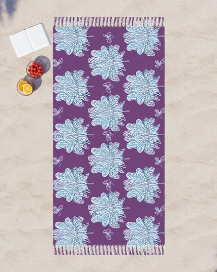 Blue Floral Butterflies 38" × 81" Boho Beach Cloth