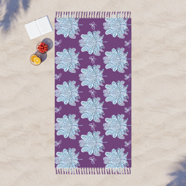Blue Floral Butterflies 38" × 81" Boho Beach Cloth