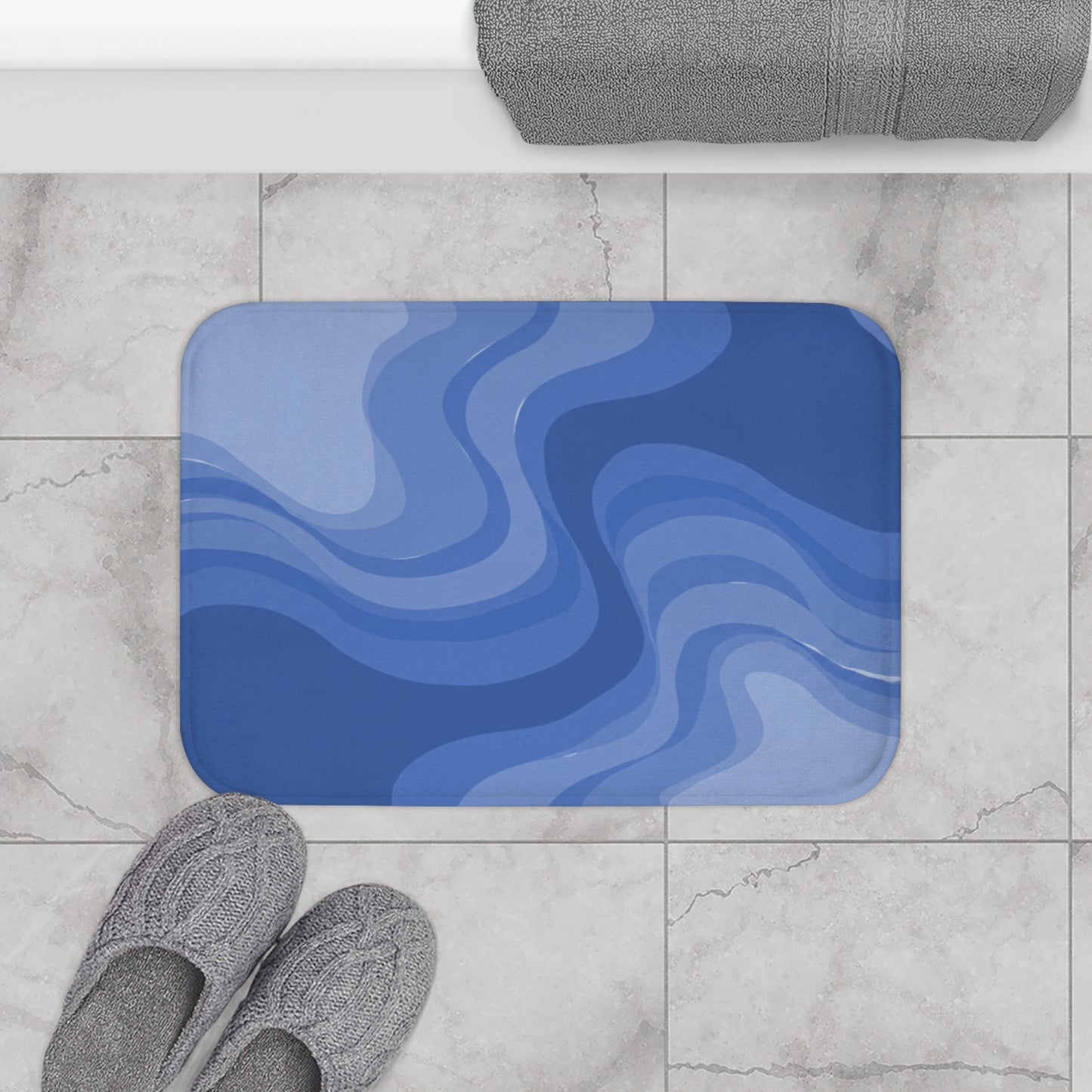 Deep Blue Wavey 24" x 17" Bath Mat