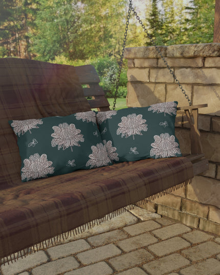 Soft White Floral Butterflies 20" x 14" Outdoor Pillow