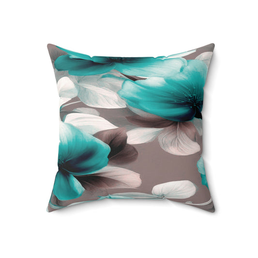 Tif Green Gray Floral Bunch Faux Suede Square Pillow, 18" x 18"