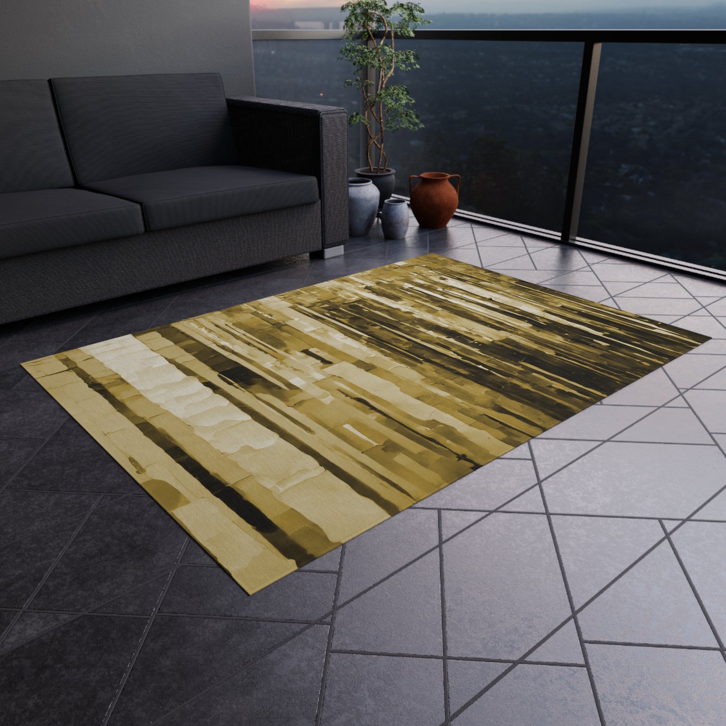 Striped Light Brown Outdoor Rug, 60" x 84"