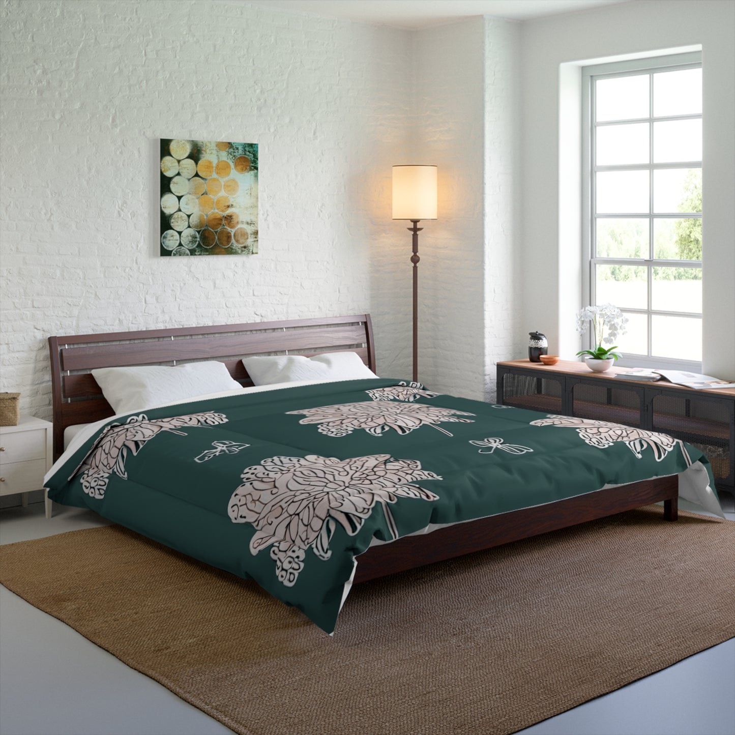 Soft White Floral Butterflies 104" × 88" Comforter