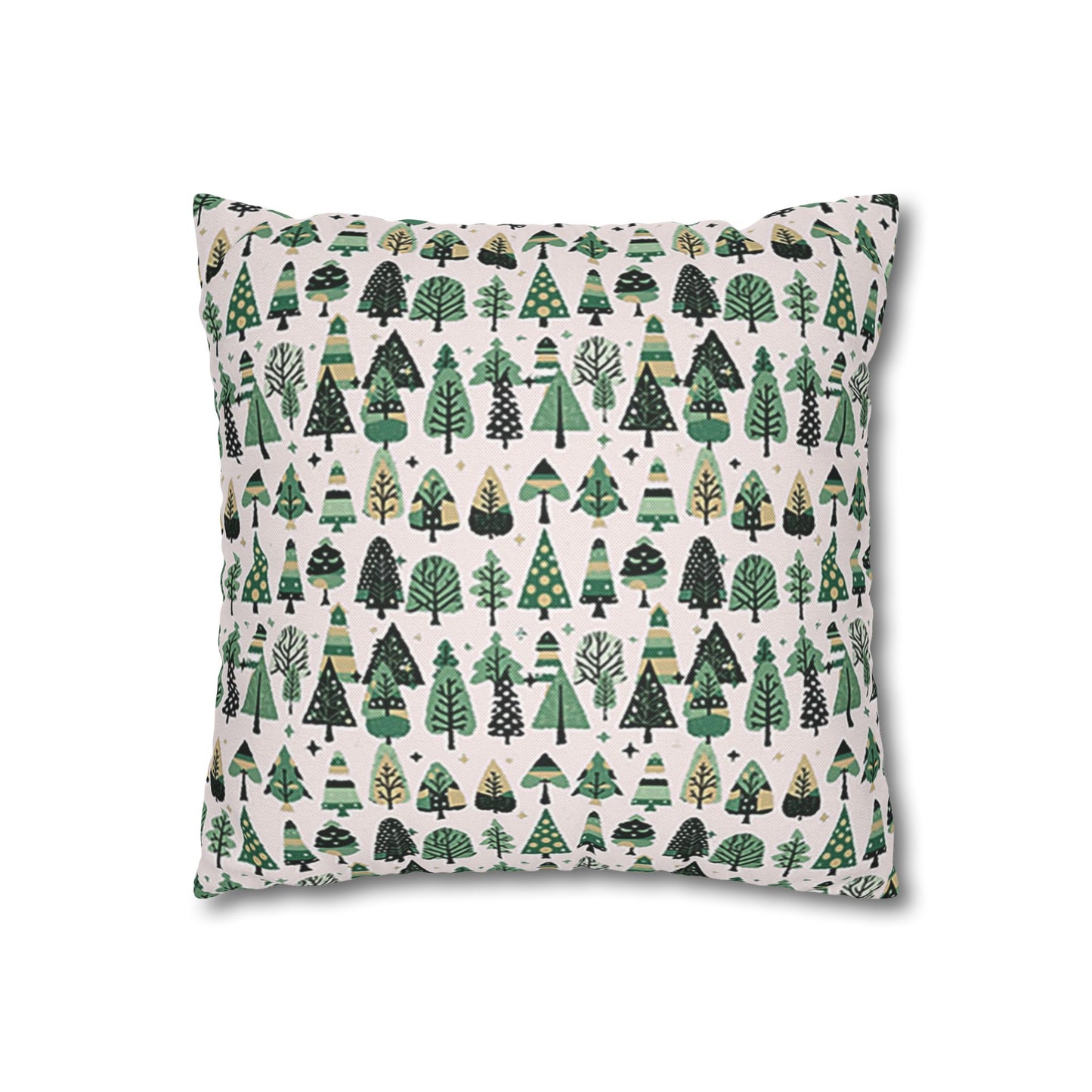 Mini Vintage Green Trees Spun Polyester Square Pillowcase, 14" x 14"