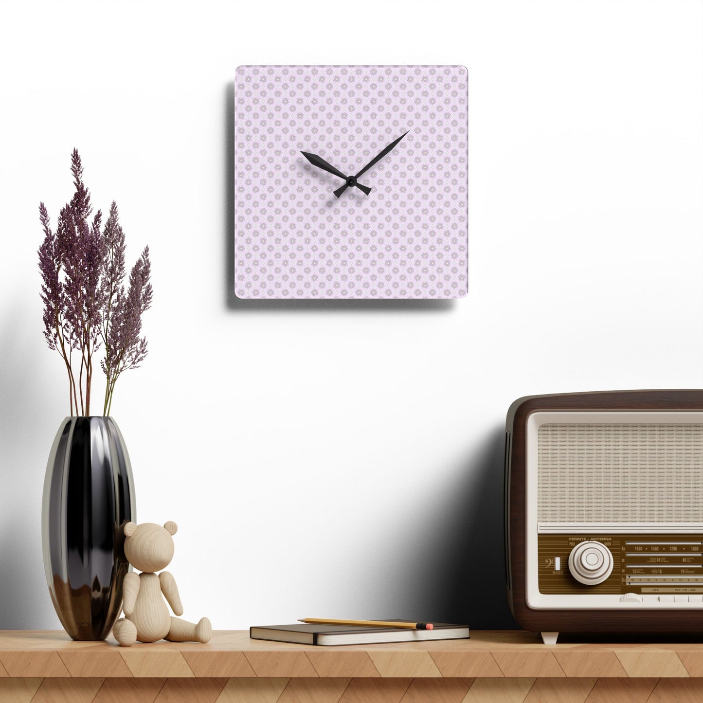 Pink Mornings Star-crossed Bodies Acrylic Wall Clock, Round or Square, 10.75" x 10.75"