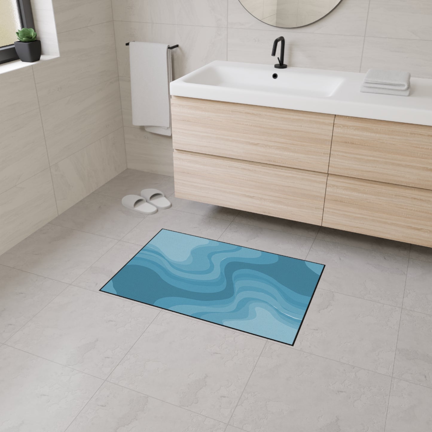 Sky Blue Wavey 24" x 36" Heavy Duty Floor Mat