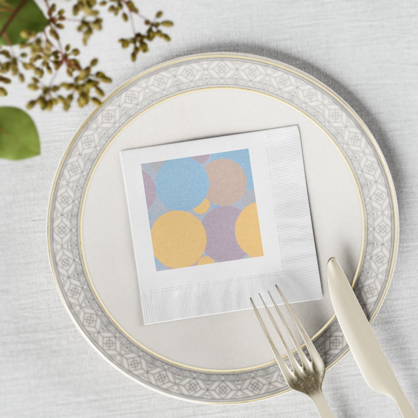 Pastel Baby Blue and Peach Patches White Coined Napkins, 4.8" x 4.8"