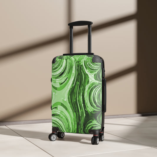 Uzi Spiral Mint Pastel Small Suitcase with built in lock, 4 double-wheels, telescopic handle, and ABS back hard-shell
