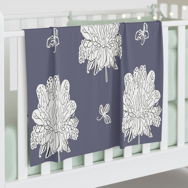 White Floral Butterflies Baby Swaddle 30″×40″ Blanket