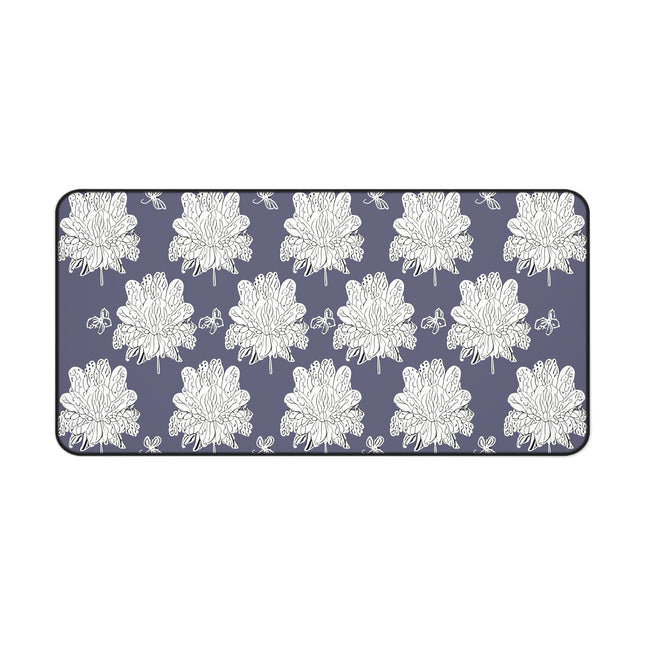 White Floral Butterflies 16" x 32" Desk Mat