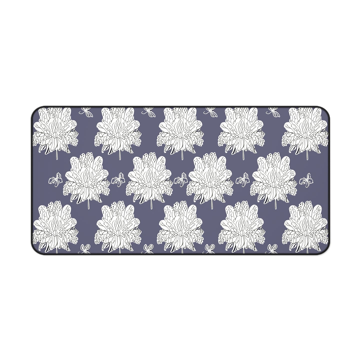 White Floral Butterflies 16" x 32" Desk Mat
