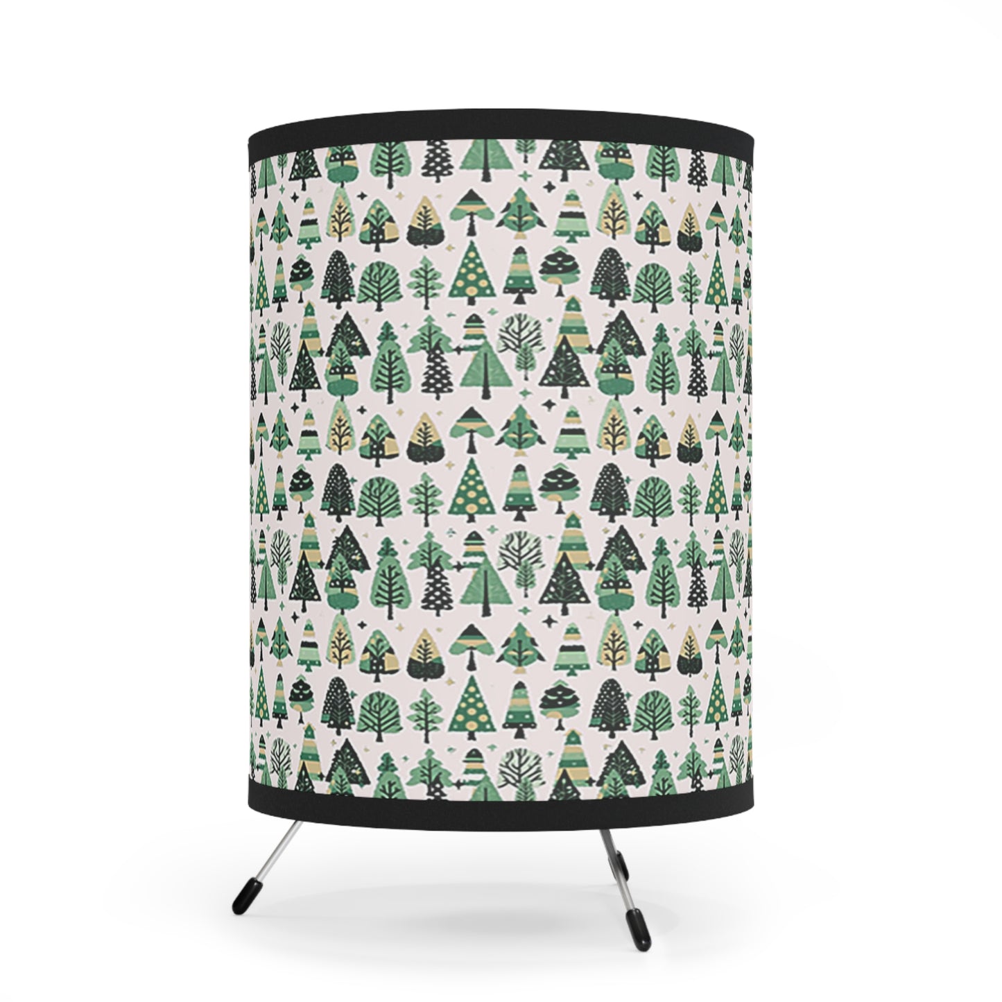 Mini Vintage Green Trees Tripod Lamp with High-Res Printed Shade, US\CA plug
