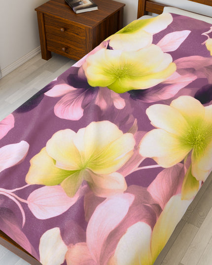 Lemon Blossom Floral Bunch Velveteen Plush Blanket, 60" x 80"