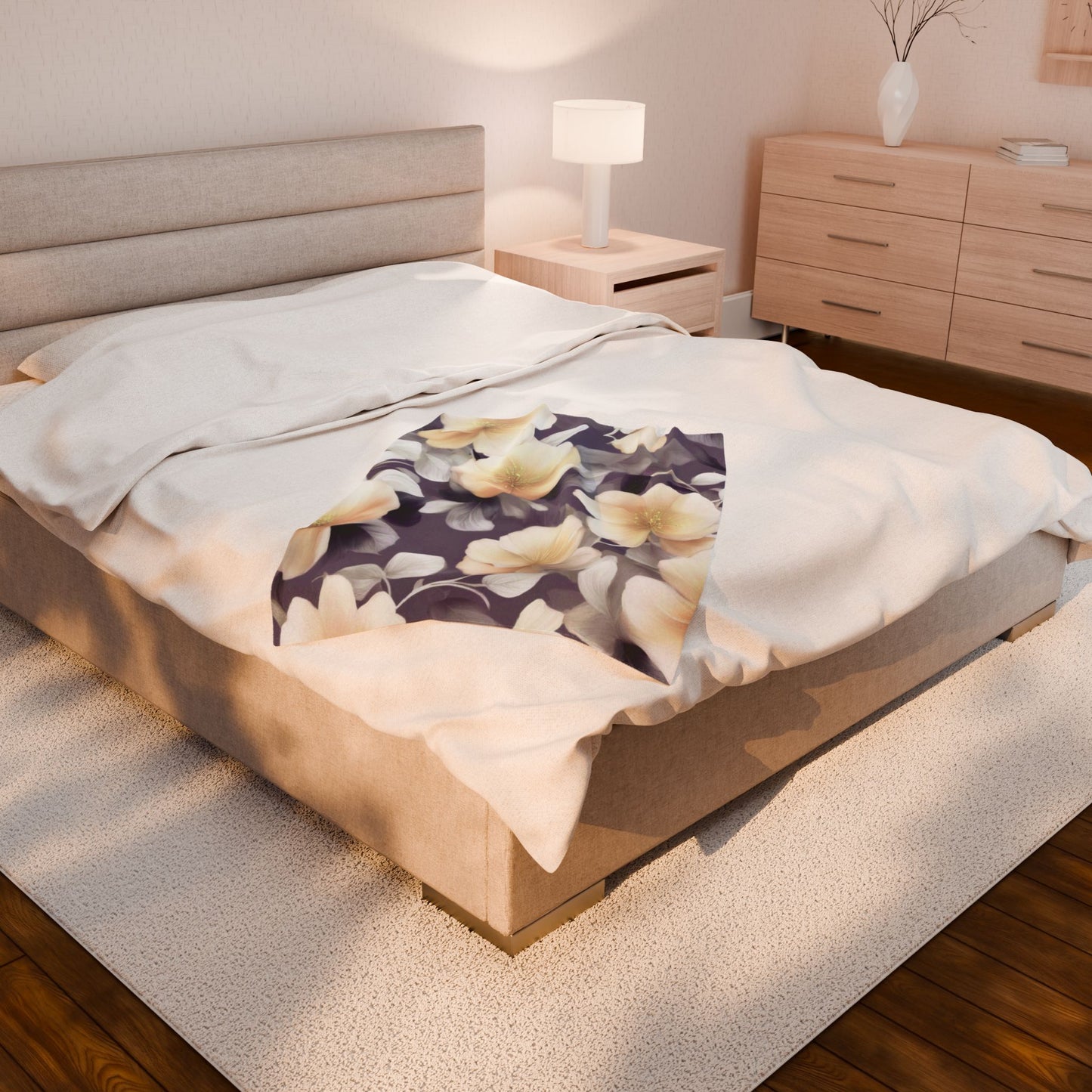 White Blush Floral Bunch Velveteen Plush Blanket, 30" x 40"