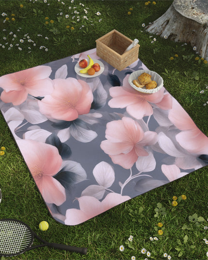 Peach and Blue Gray Floral Bunch 61" × 51" Picnic Blanket