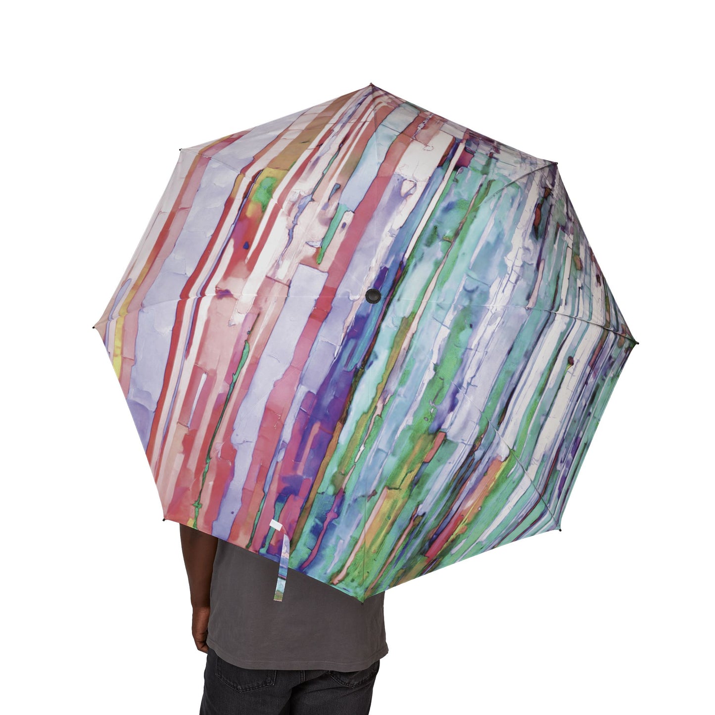 Striped Pastels Foldable Umbrella - Compact & Chic