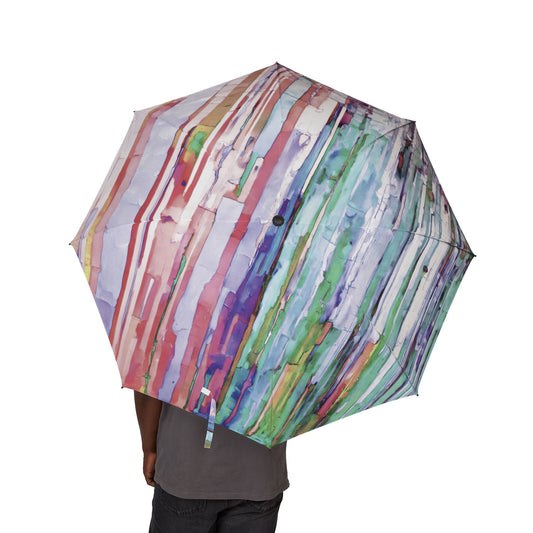 Striped Pastels Foldable Umbrella - Compact & Chic