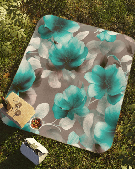Tif Green Gray Floral Bunch 61" × 51" Picnic Blanket