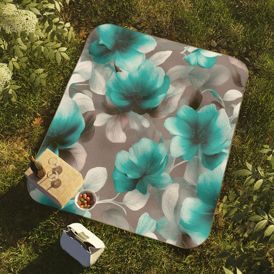 Tif Green Gray Floral Bunch 61" × 51" Picnic Blanket