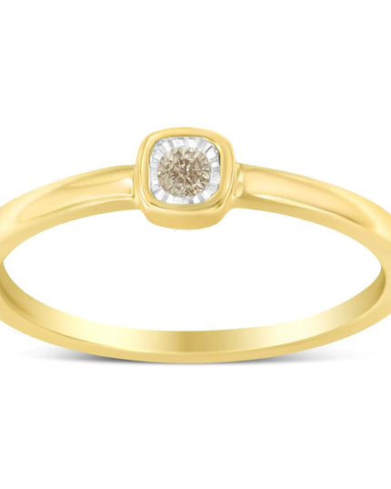 14K Yellow Gold Plated .925 Sterling Silver 1/20 Carat Diamond Square Cushion-Shaped Miracle Set Petite Fashion Promise Ring (J-K Color, I1-I2 Clarity)