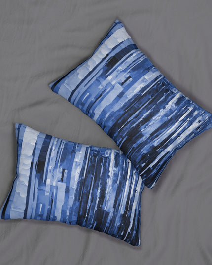 Striped Deep Blue Spun Polyester Lumbar Pillow, 20" x 14"