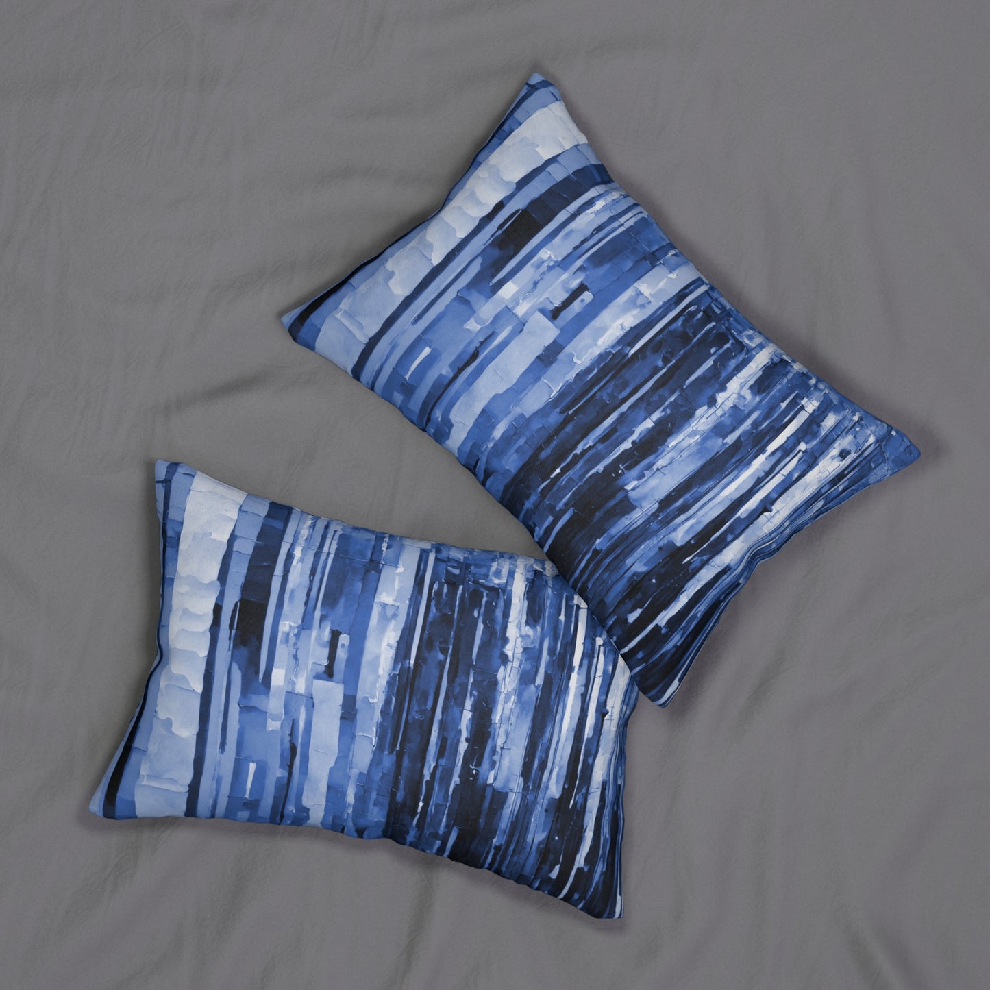 Striped Deep Blue Spun Polyester Lumbar Pillow, 20" x 14"