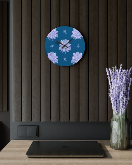 Lavender Floral Butterflies Acrylic Wall Clock, Round or Square, 10.75" x 10.75"