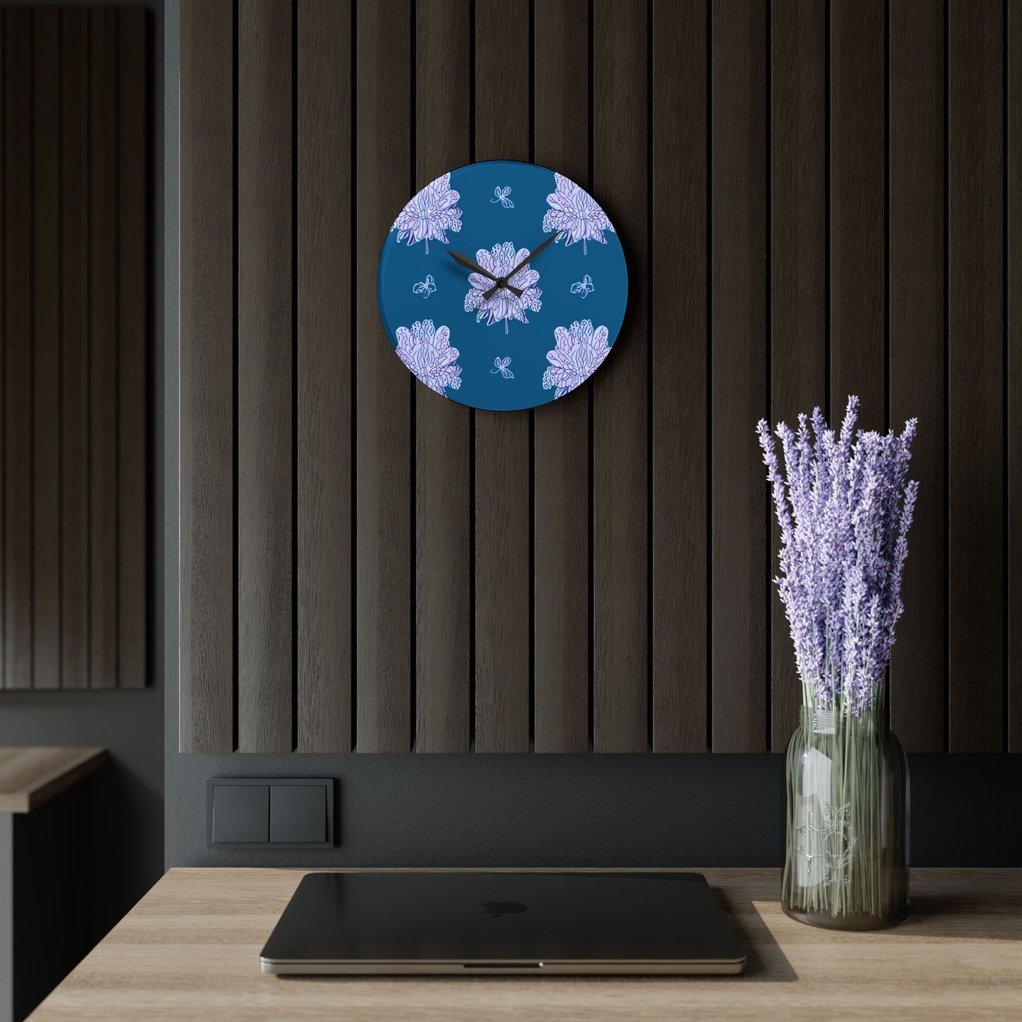 Lavender Floral Butterflies Acrylic Wall Clock, Round or Square, 10.75" x 10.75"