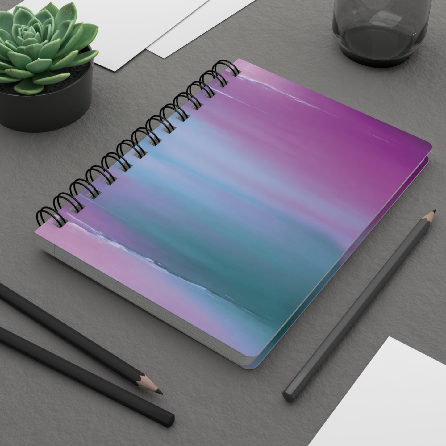 Dark Blue Green Sea Purple Fog Spiral Bound Journal, 5" x 7" 150 pages