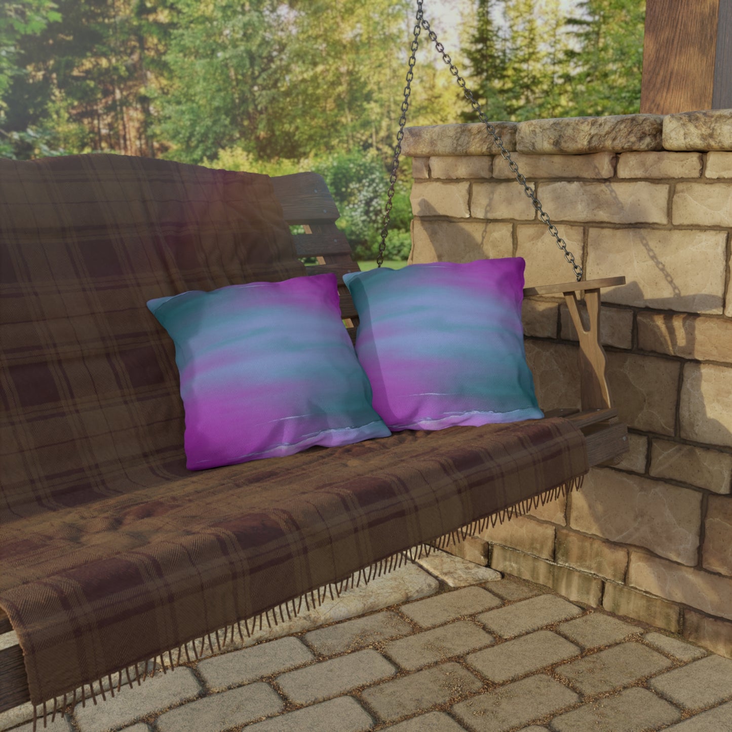 Dark Blue Green Sea Purple Fog 16" x 16" Outdoor Pillows