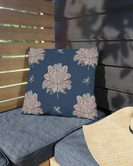 Rose White Floral Butterflies 16" x 16" Outdoor Pillow