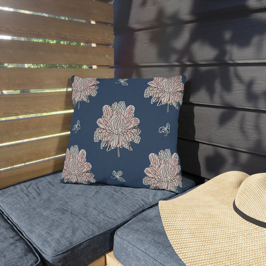 Rose White Floral Butterflies 16" x 16" Outdoor Pillow