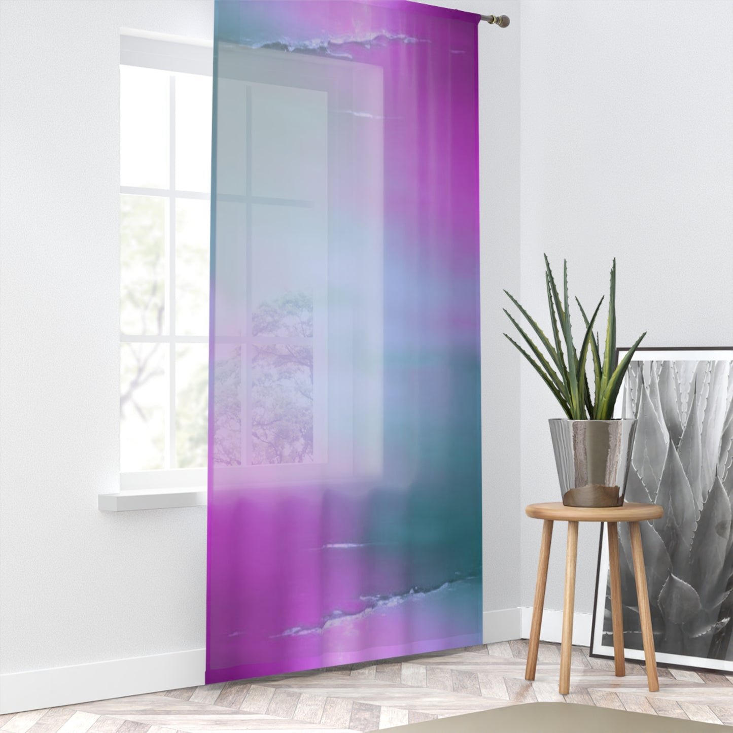 Dark Blue Green Sea Purple Fog Window Curtain, 50" x 84", partially transparent