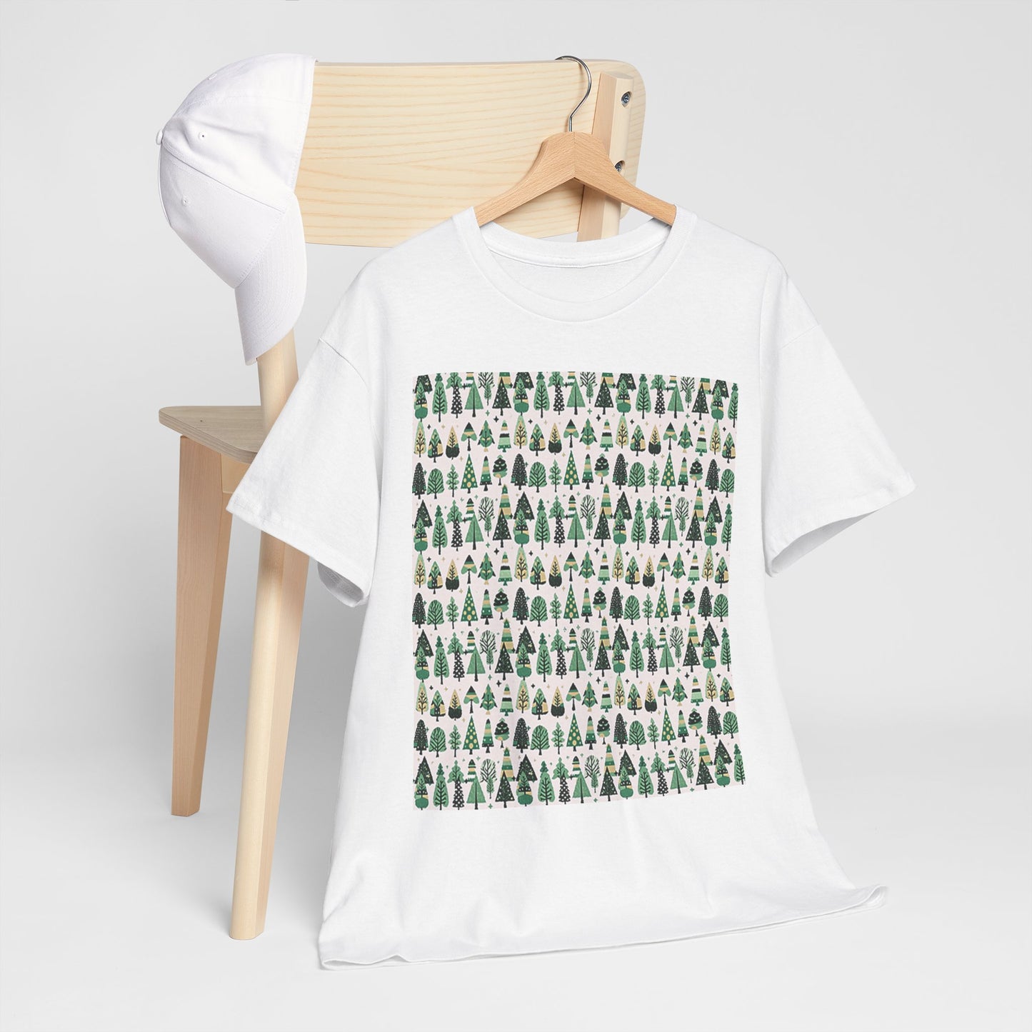 Mini Vintage Green Trees Unisex Heavy Cotton Tee, Small