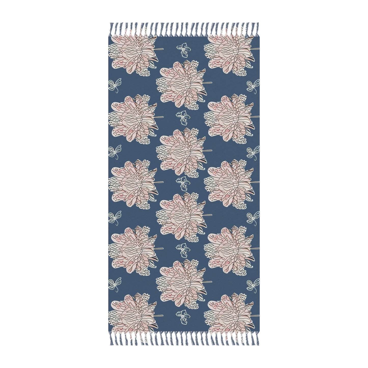 Rose White Floral Butterflies 38" × 81" Boho Beach Cloth