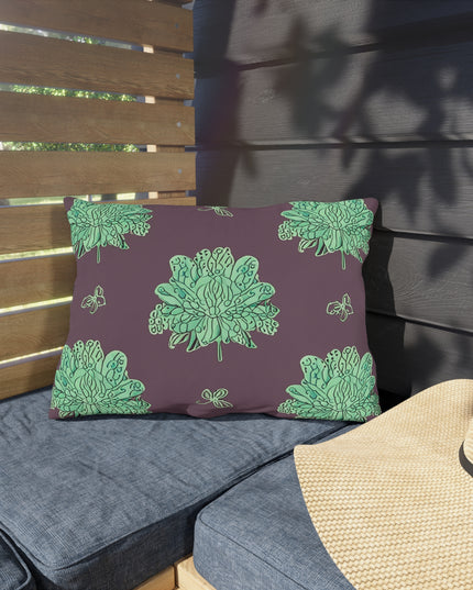 Mint Green Floral Butterflies 20" x 14" Outdoor Pillow