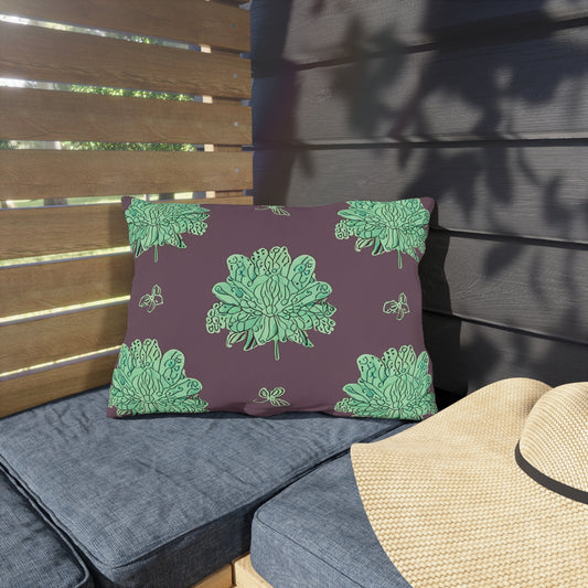 Mint Green Floral Butterflies 20" x 14" Outdoor Pillow