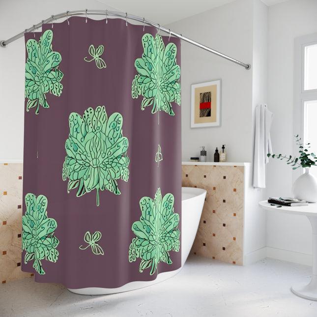Mint Green Floral Butterflies Shower Curtain, 71" x 74"