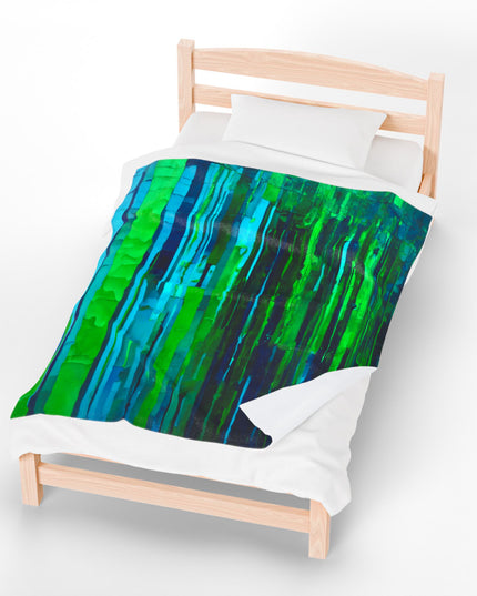 Striped Blue Green Velveteen Plush Blanket, 50" x 60"