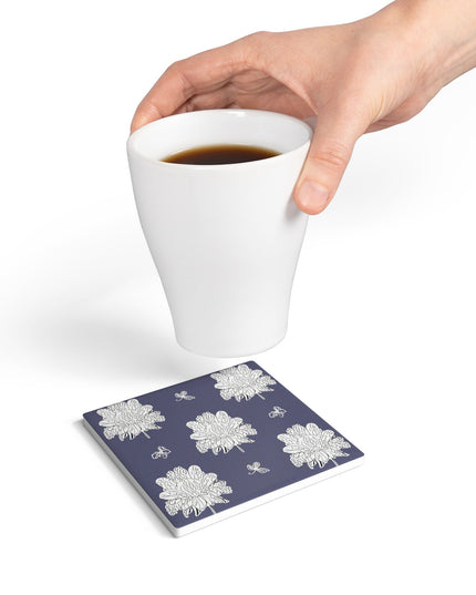 White Floral Butterflies 4" x 4" Square Ceramic Coaster
