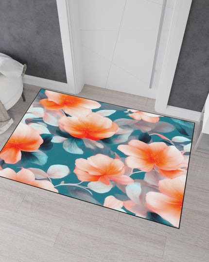 Orange Blossom Floral Bunch Heavy Duty Floor Mat, 48" x 72"