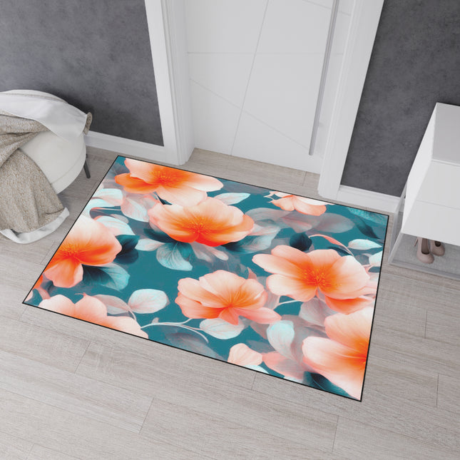 Orange Blossom Floral Bunch Heavy Duty Floor Mat, 48" x 72"