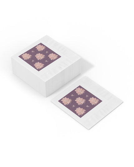 Pink Floral Butterflies White Coined Napkins, 4.8" x 4.8"