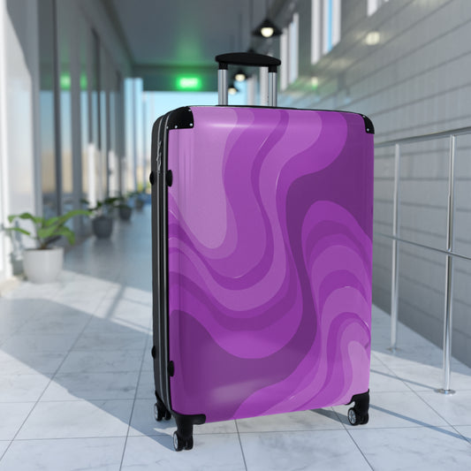 Wavey Purple Wavey Large Suitcase with built in lock, 4 double-wheels, telescopic handle, and ABS back hard-shell