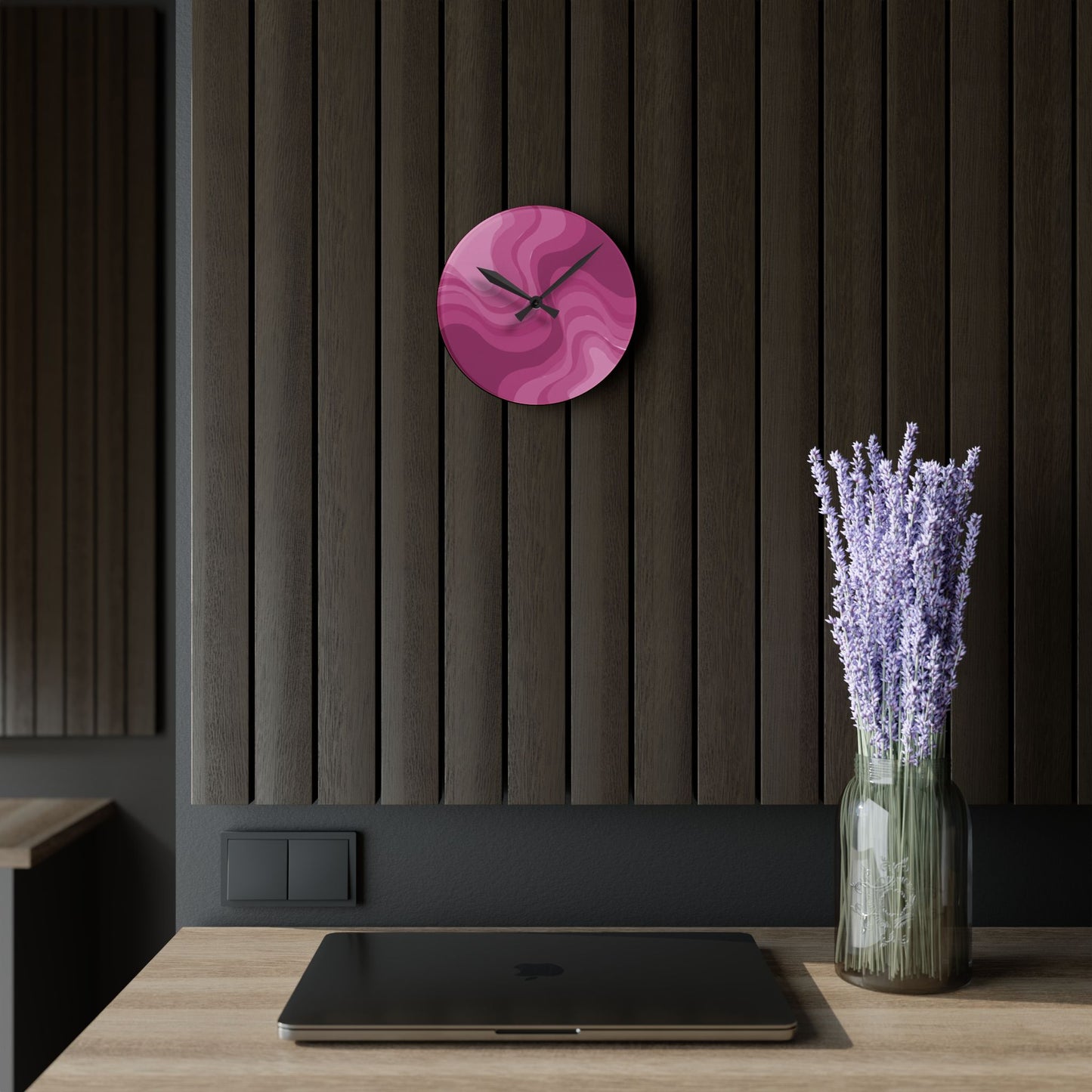 Pinky Mauve Wavey 8" x 8" Round Acrylic Wall Clock