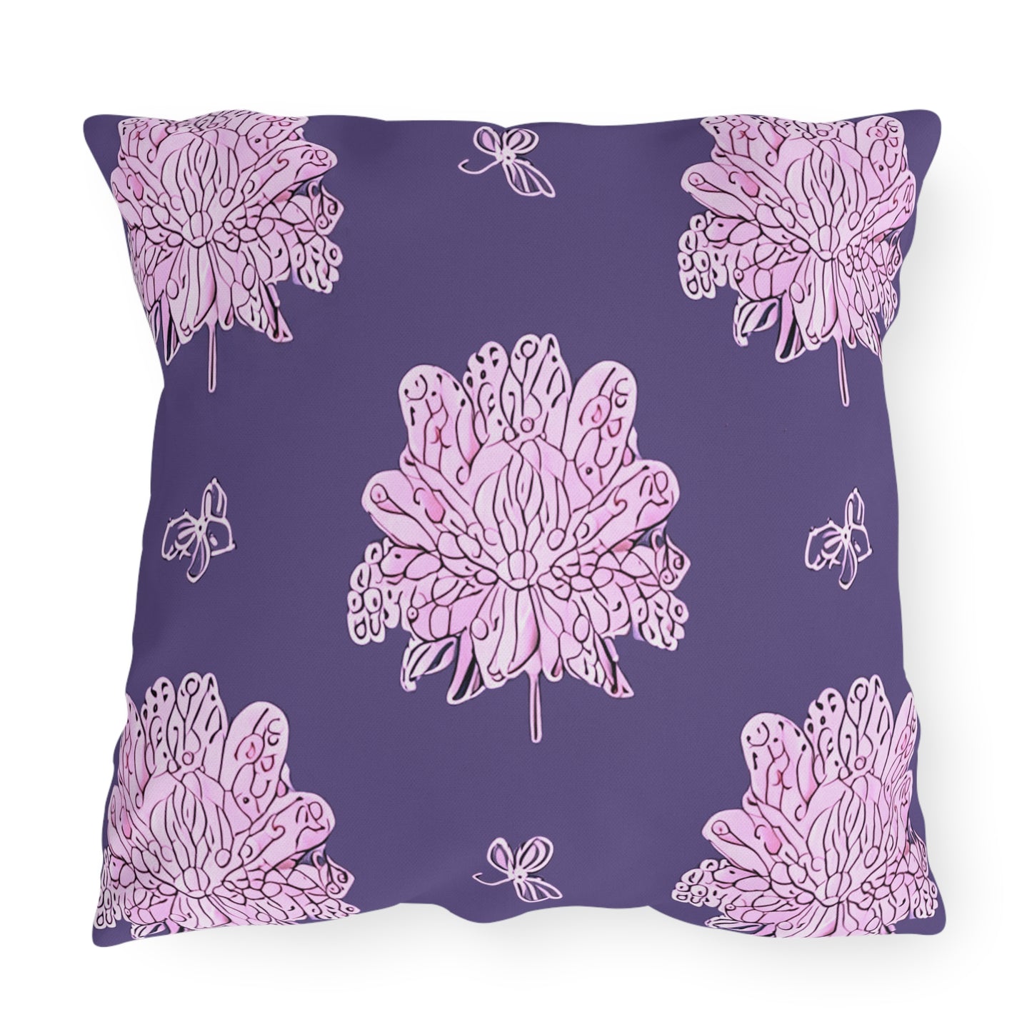 Magenta Floral Butterflies 20" x 20" Outdoor Pillow