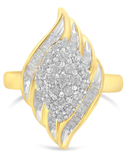 10K Yellow Gold Plated .925 Sterling Silver Diamond Cocktail Ring (3/4 Cttw, I-J Color, I2-I3 Clarity)