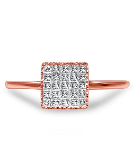 10K Rose Gold 1/3 Cttw Invisible Set Princess Cut Diamond Composite Square Shape Ring for Women (H-I color, I1-I2 clarity)
