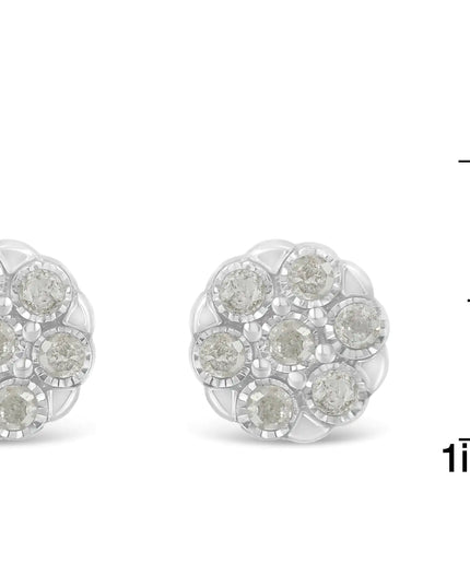 Sterling Silver Rose-Cut Diamond Floral Cluster Stud Earring (0.25 cttw, I-J Color, I2-I3 Clarity)